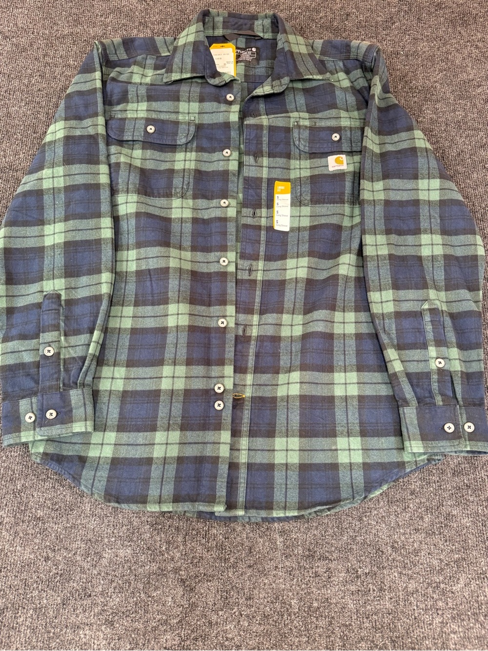 Carhartt Green & Navy Plaid Button-Down Flannel Shirt